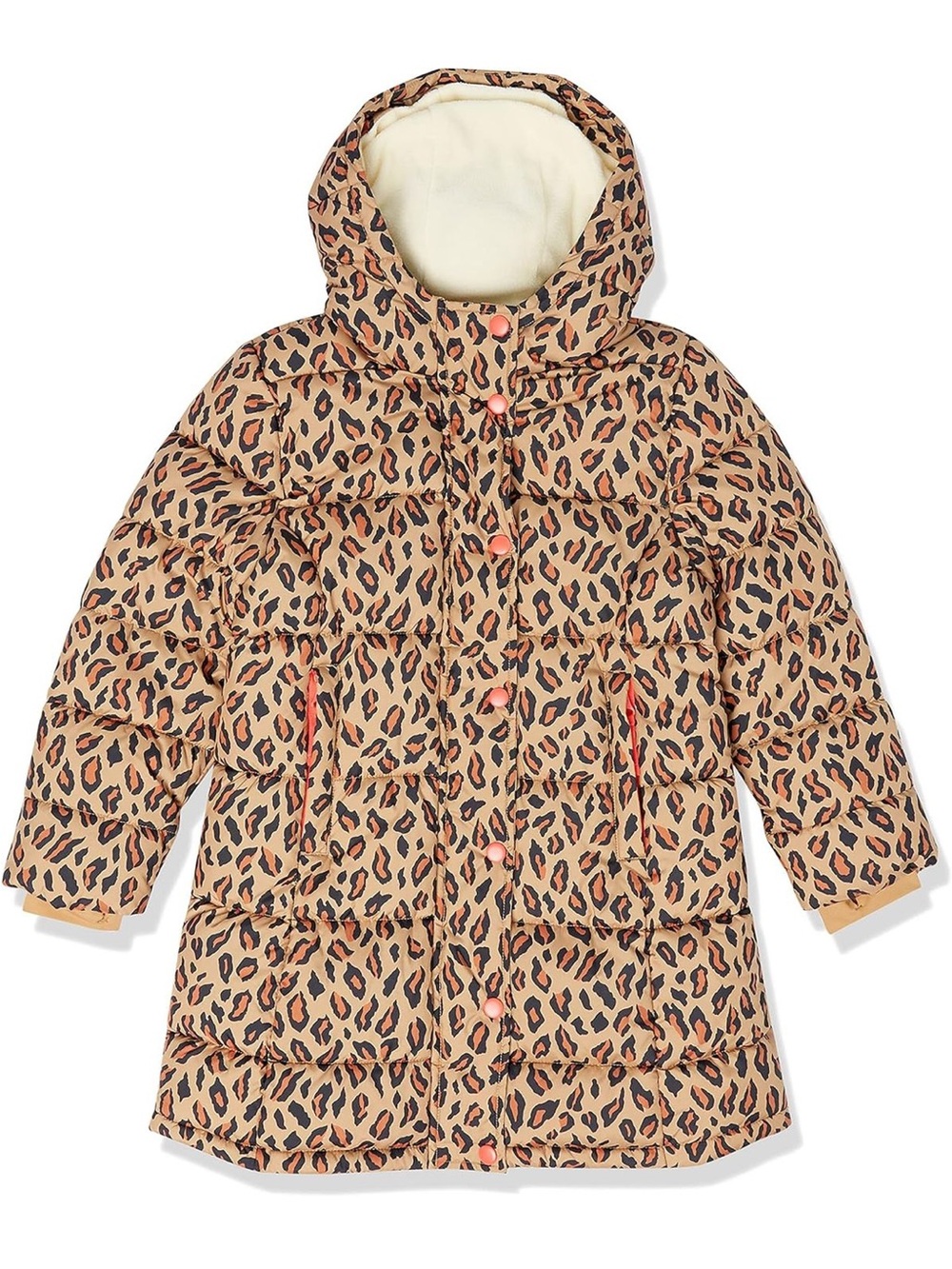 Amazon Essentials Girls’ Leopard Print Hooded Puffer Jacket - Size Medium